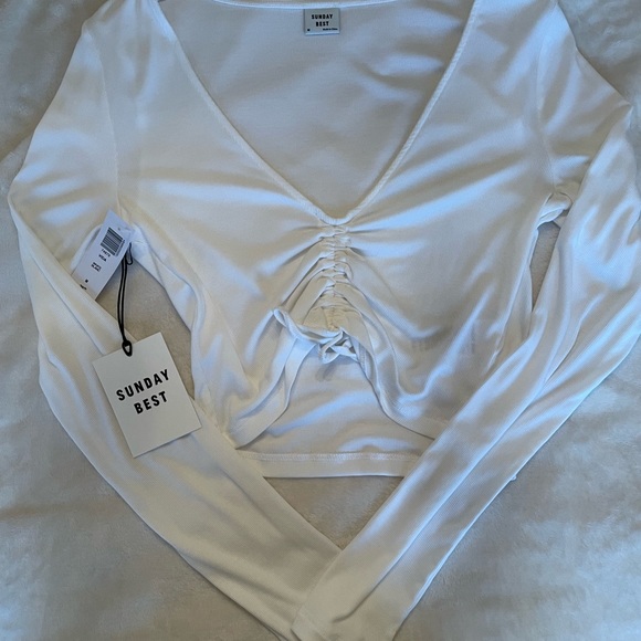 Sunday best vida top shirt blouse never worn NTW m white long sleeve coquette - Picture 6 of 10